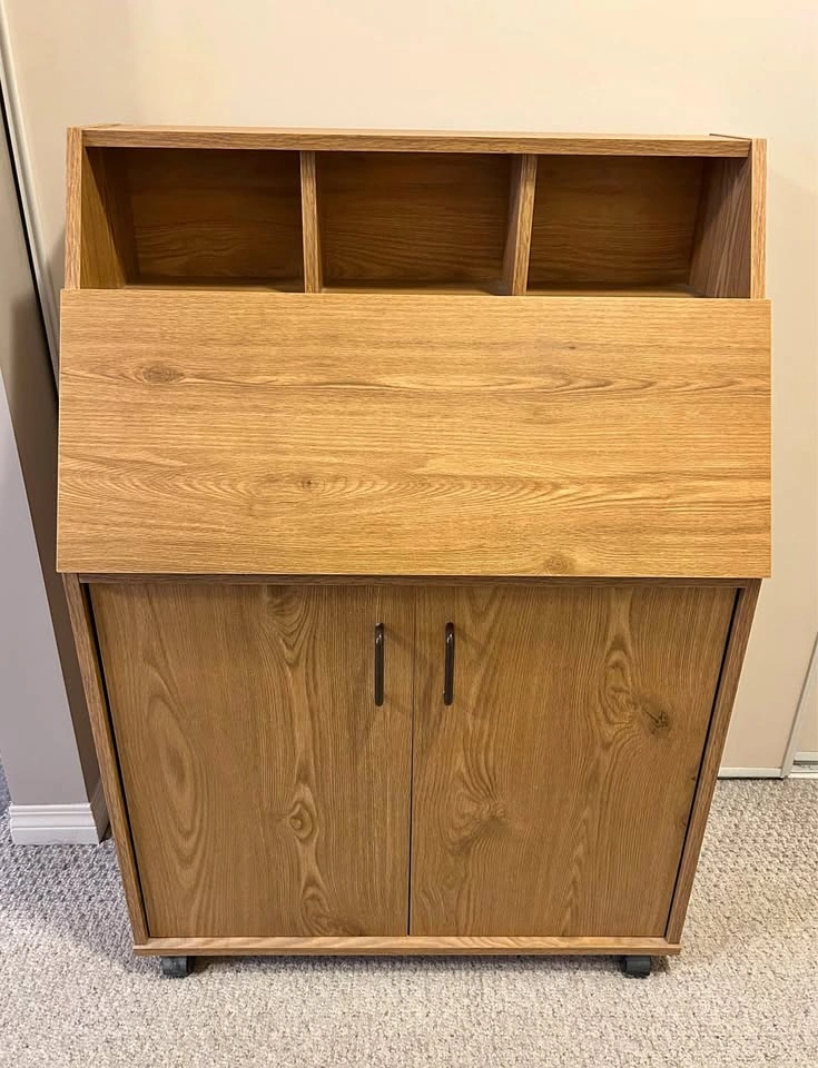 Drop Front Writing Desk & Cabinet w/ Wheels