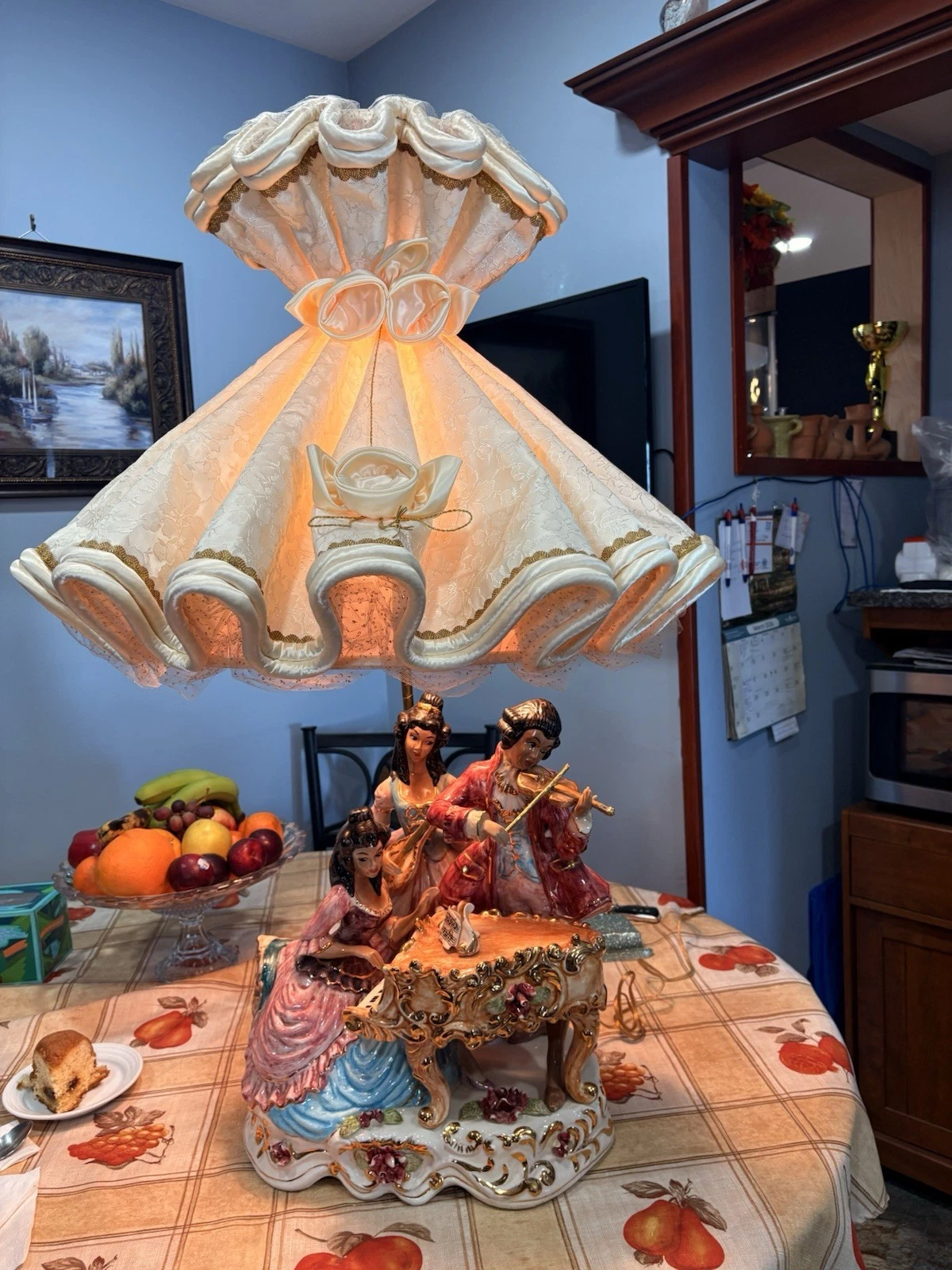 Capodimonte Figurine Lamp with Shade Baroque Rococo Table Lamp O