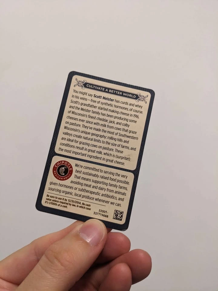 Chipotle Card. Expired but Awesome. Cheese Master. - photo 2