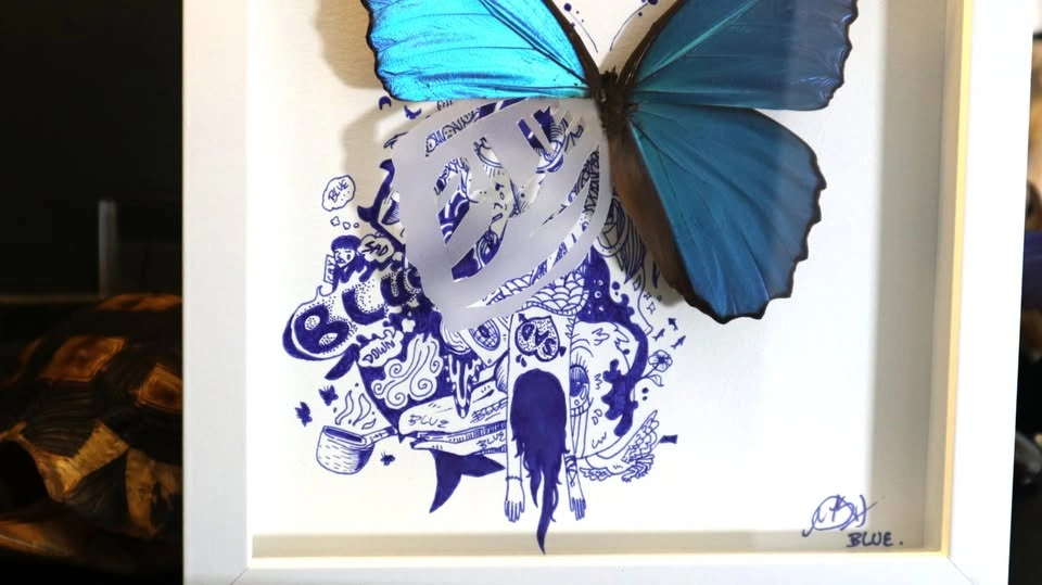 BLUE. Morpho Didius Art, Hand Drawn Signed Illustration. - photo 2