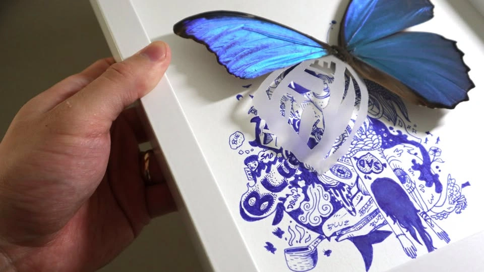 BLUE. Morpho Didius Art, Hand Drawn Signed Illustration. - photo 3