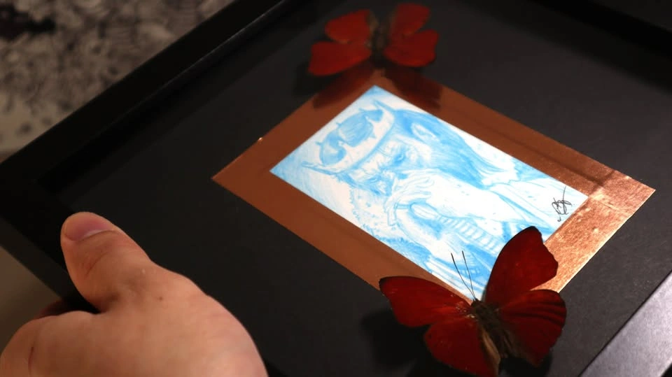 The Blue King. Hand drawn sketch with 2 Blood Glider Butterflies - photo 3