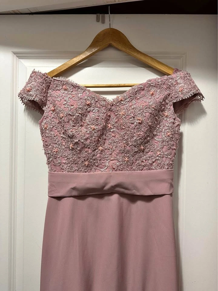 Pink Flower Embroidered Bridesmaids Dress
