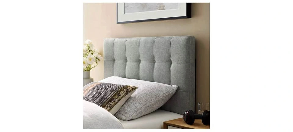 Linen Fabric Upholstered Twin Headboard in Gray