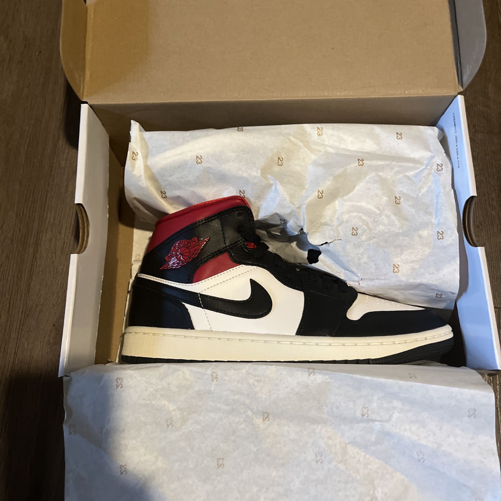 Nike Air Jordan 1 Retro Mid Panda Gym Red Black White - photo 3