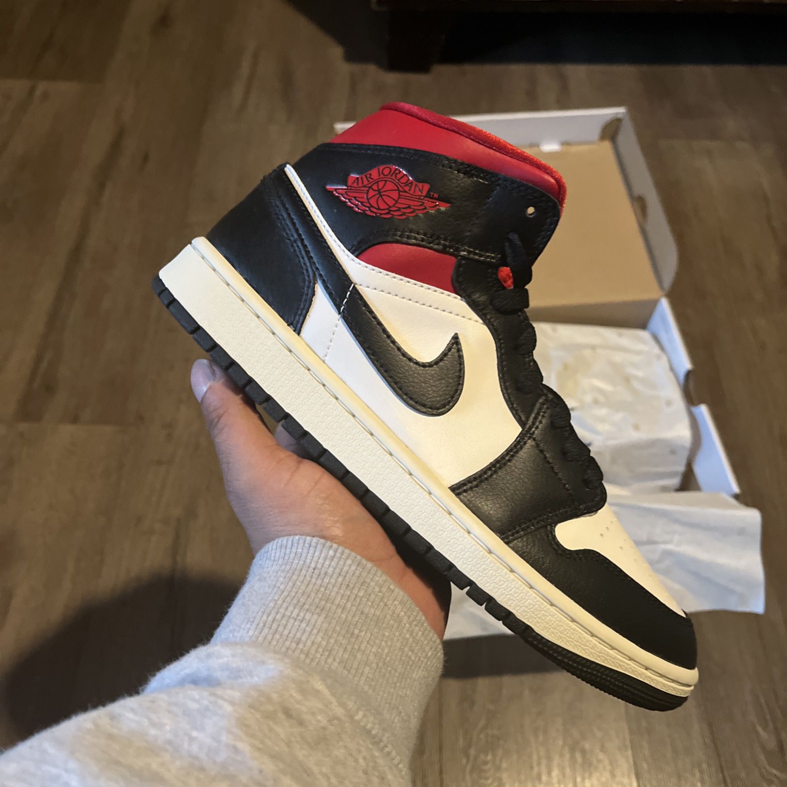 Nike Air Jordan 1 Retro Mid Panda Gym Red Black White - photo 5