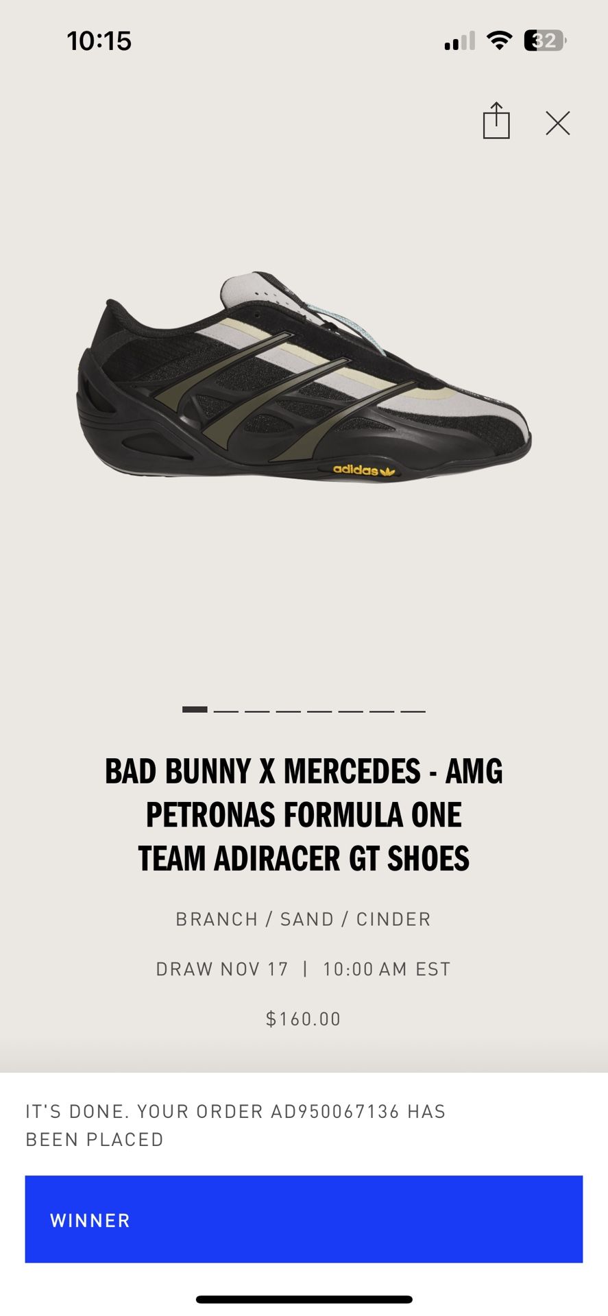 Bad Bunny Adidas X Mercedes AMG BRANCH SAND - photo 2