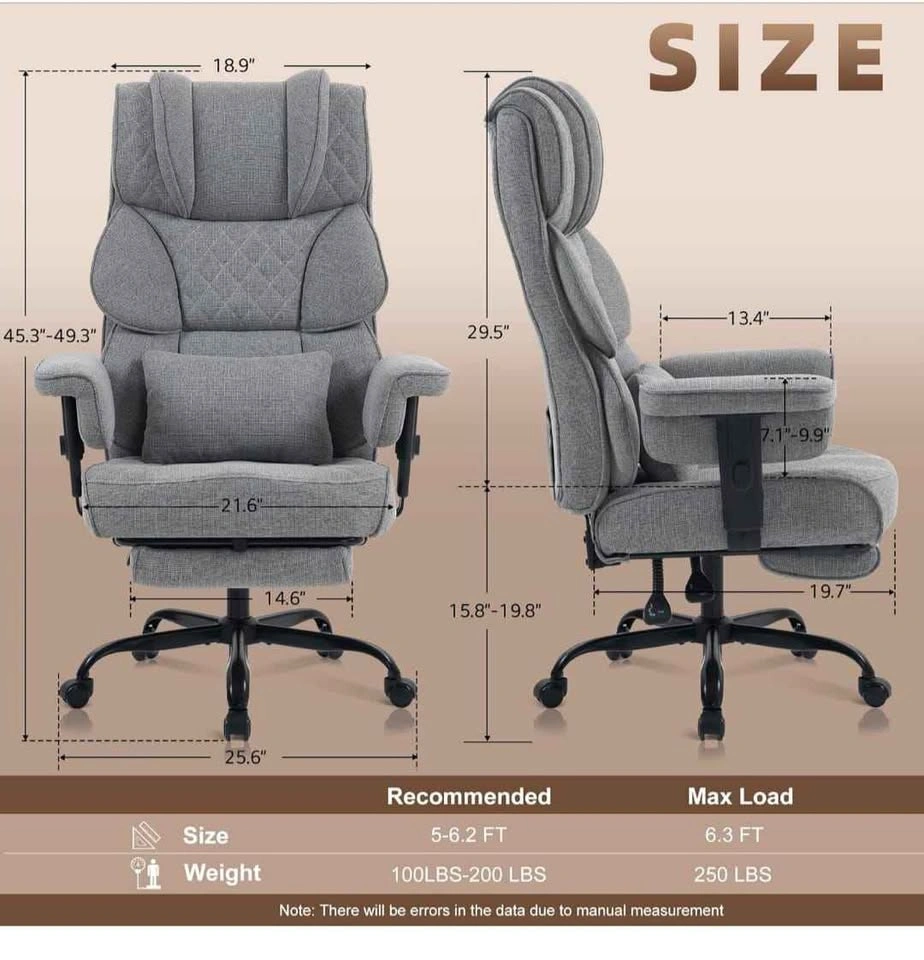 Big and Tall Office Chair, Gaming Chair with Breathable Linen - photo 3