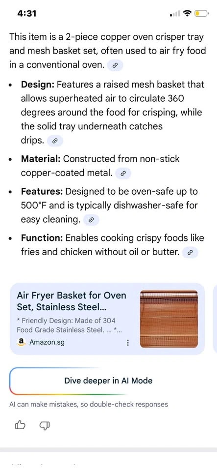 Copper Oven Air Fryer Basket/Tray - photo 3
