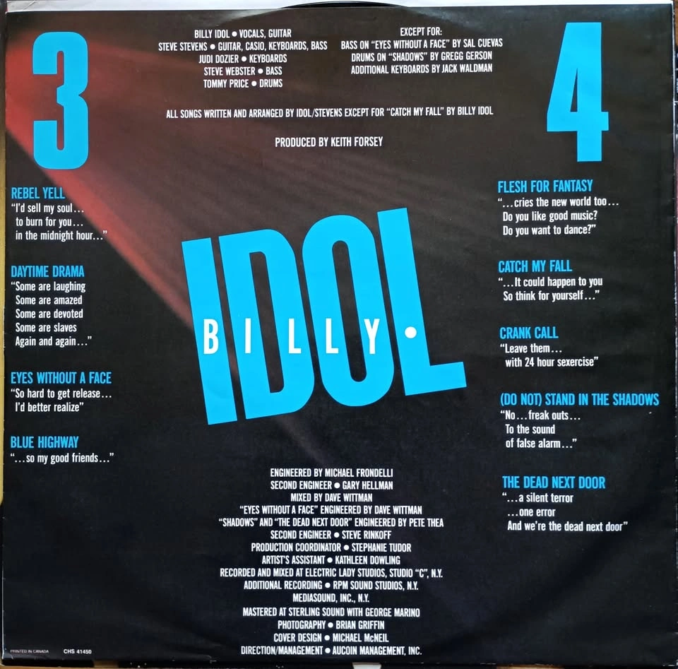 Billy Idol - Rebel Yell LP - 1983 (Cdn. pressing, CHS 41450) VG+ - photo 4
