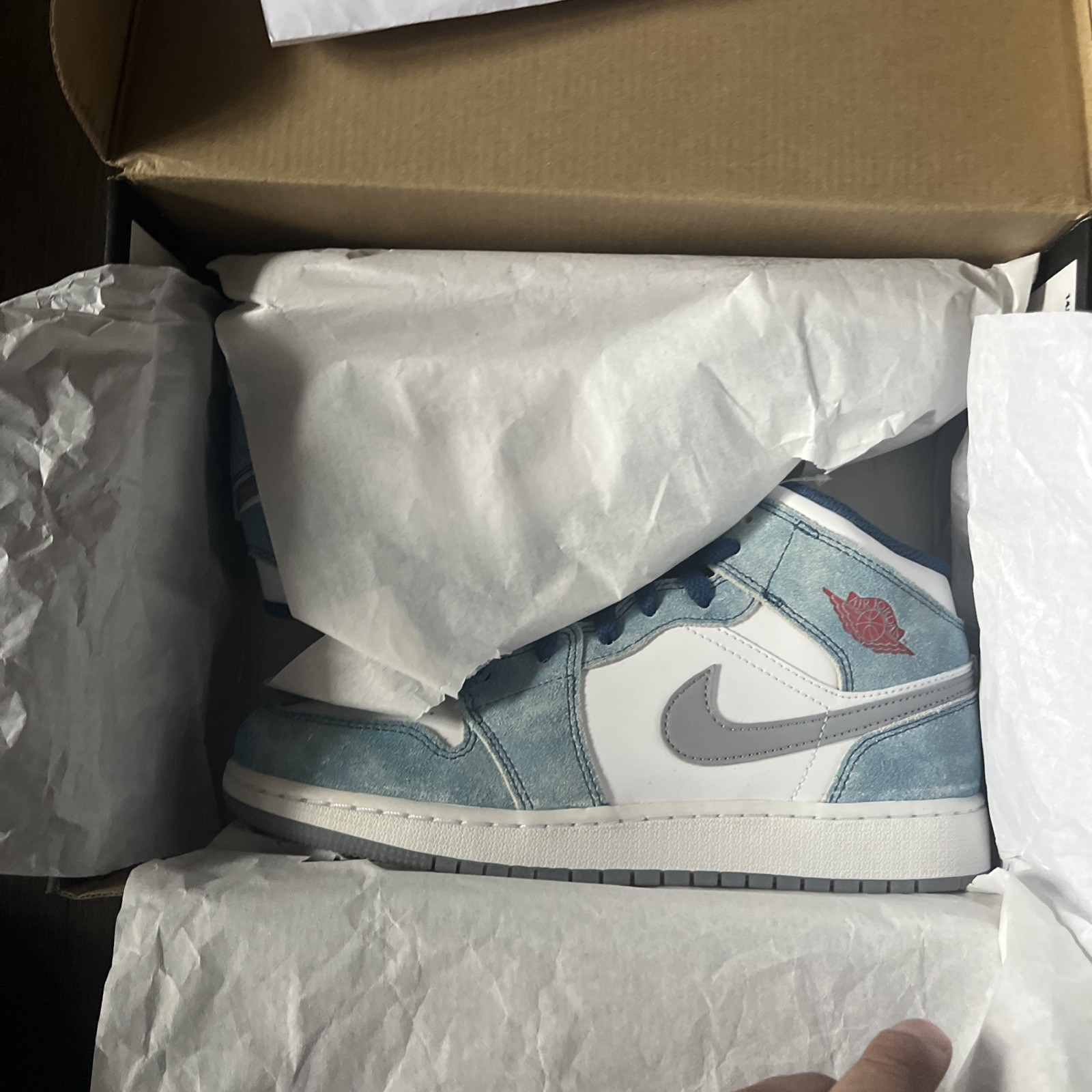 Nike Air Jordan 1 Mid GS French Blue White Youth Sz 7Y/ Sz 8.5 W - photo 3