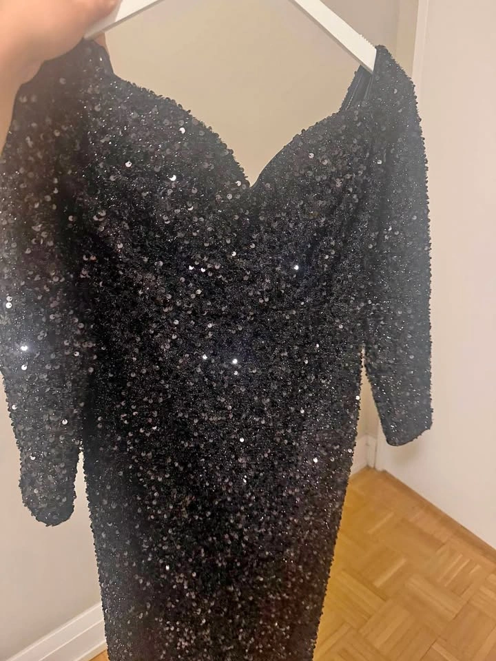 Sparkly Black Over-the-Shoulder Dress