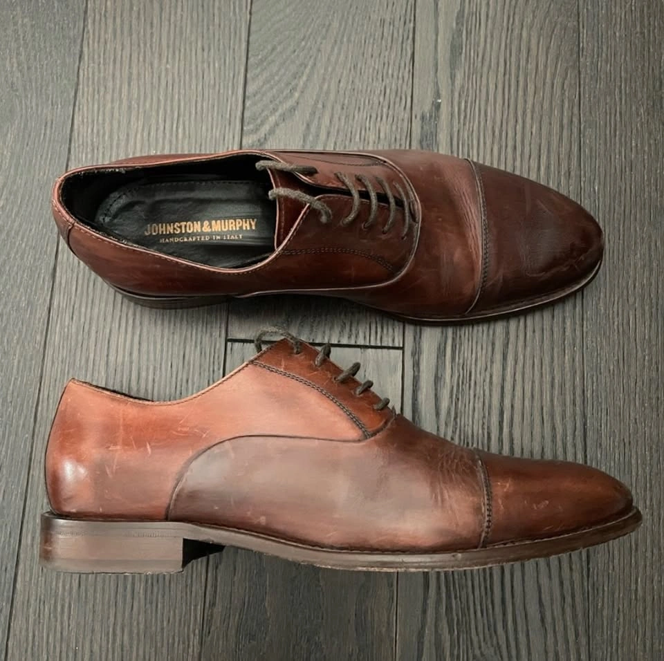 Johnston & Murphy CAP TOE Dress Shoes Brown Calfskin Leather 9.5 - photo 3