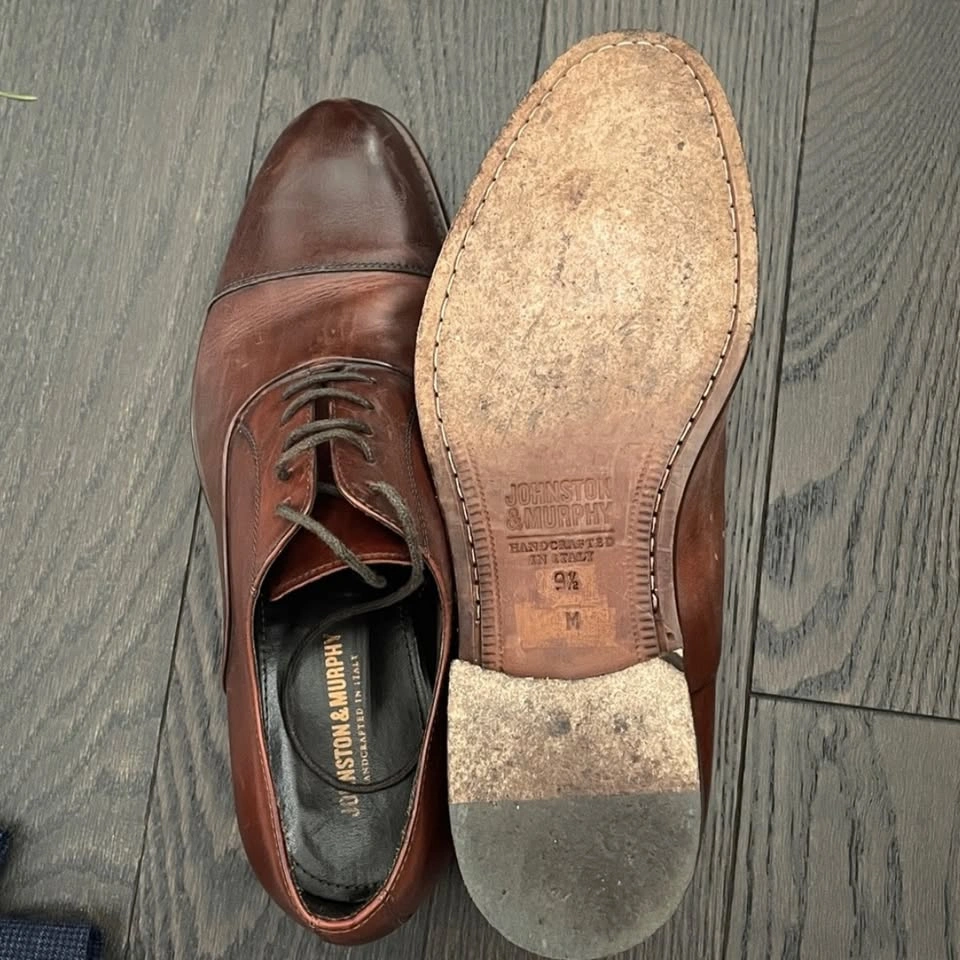Johnston & Murphy CAP TOE Dress Shoes Brown Calfskin Leather 9.5 - photo 4