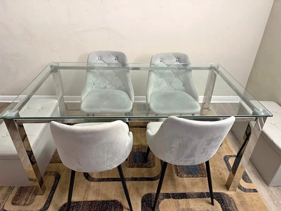 Chrome Glass Dining Table with Chairs