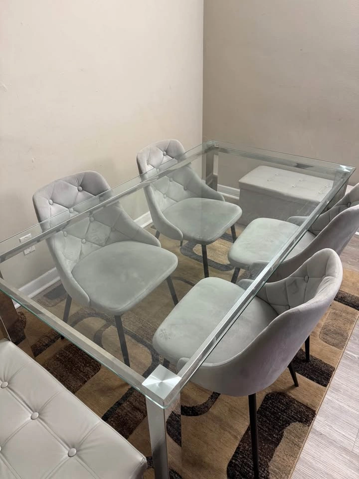 Chrome Glass Dining Table with Chairs - photo 2
