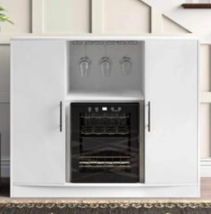White Bar Cabinet with Wine Cooler