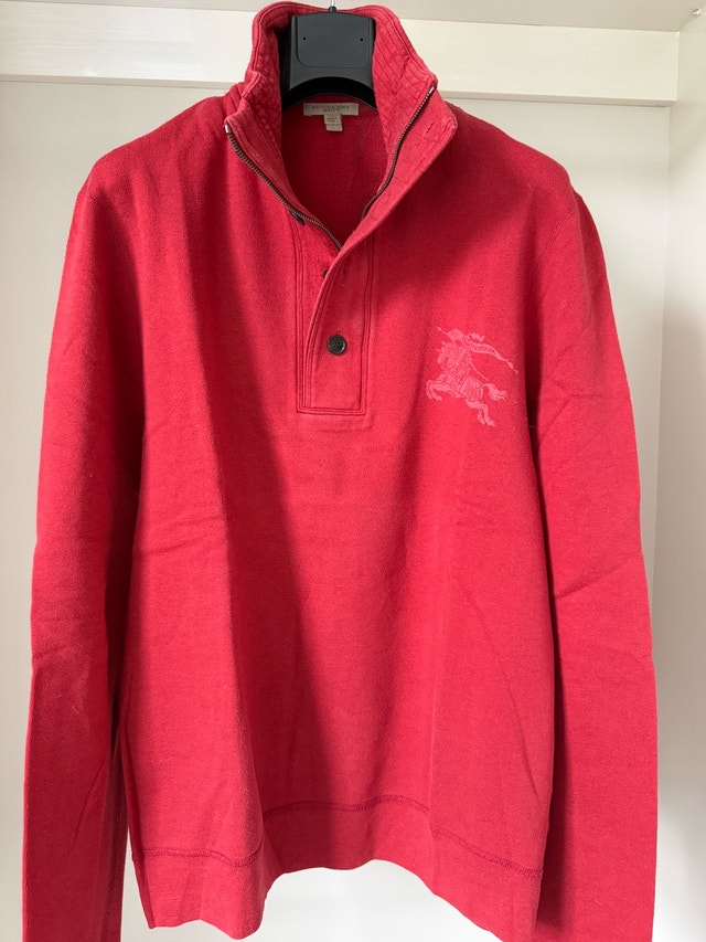 Burberry Brit Sweater - Red Quarter-Zip Logo - Size L