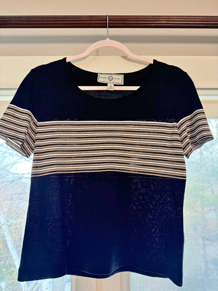 St John Sport black striped top size S
