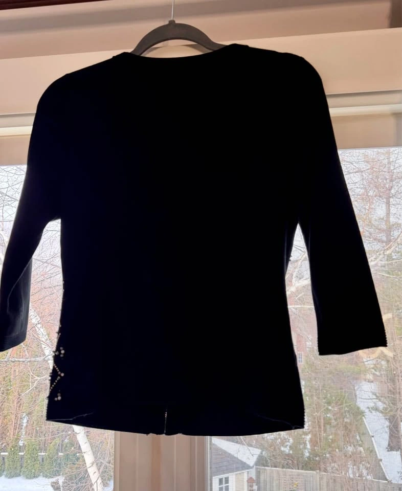 White House Black Market Black Beaded Zip Up Cardigan - photo 3