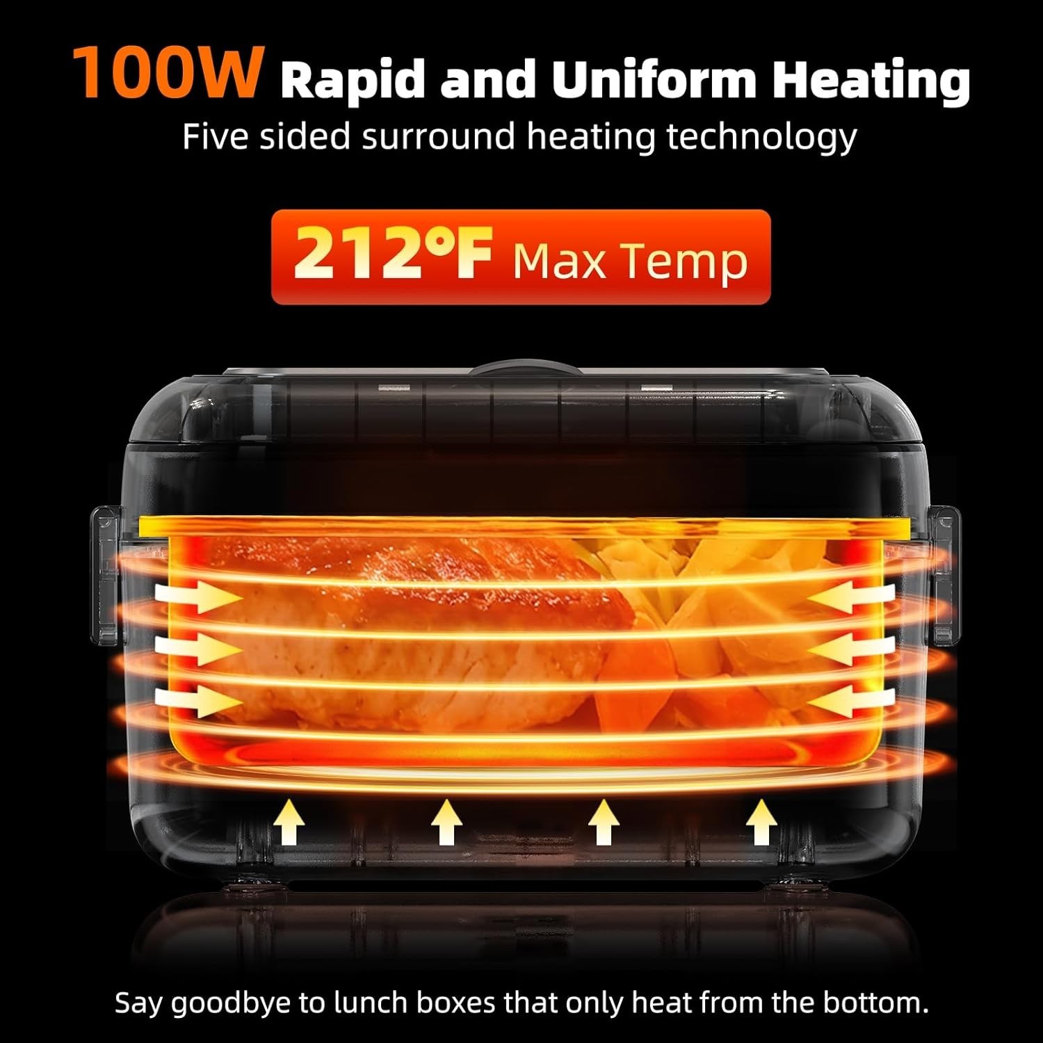 Cordless Heated Lunch Box for Men, 6.3 Cup 100W Electric Lunch B - photo 3