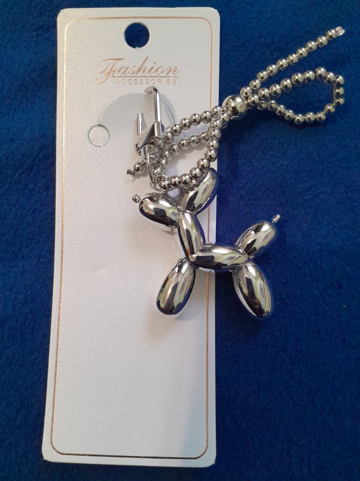 Silver Metal Trendy Laser Balloon Art Dog Shiny Keychain Bag Cha