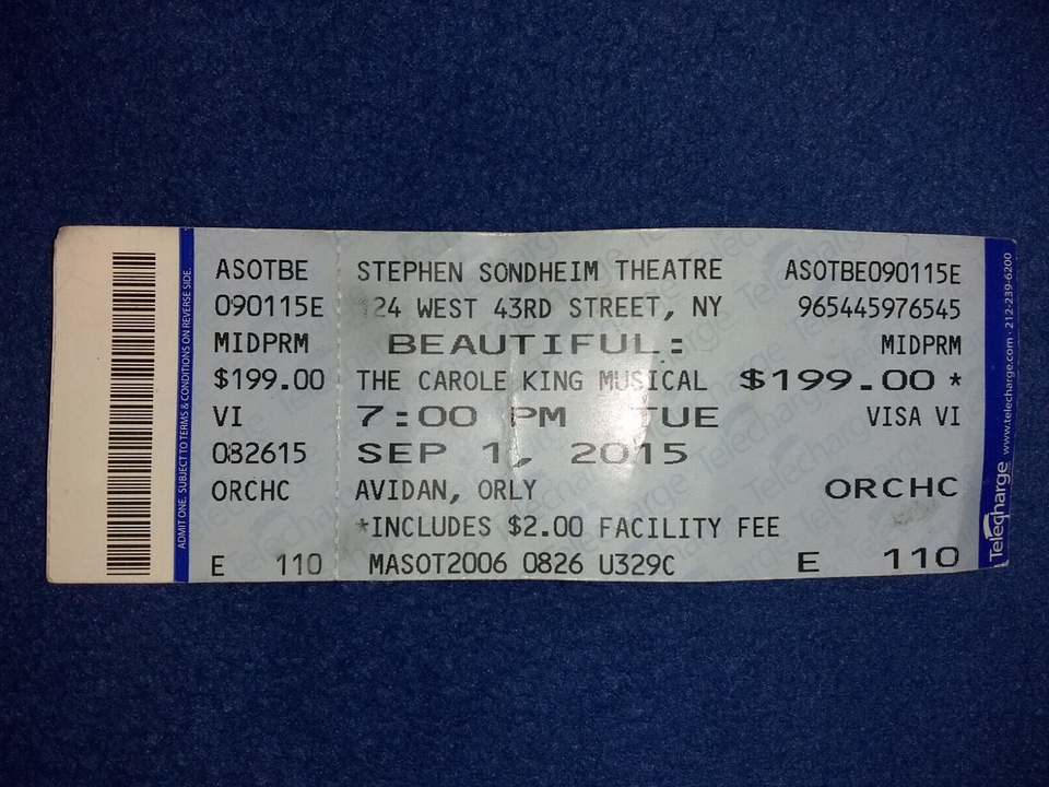Vintage 2015 Broadway Beautiful Musical Ticket