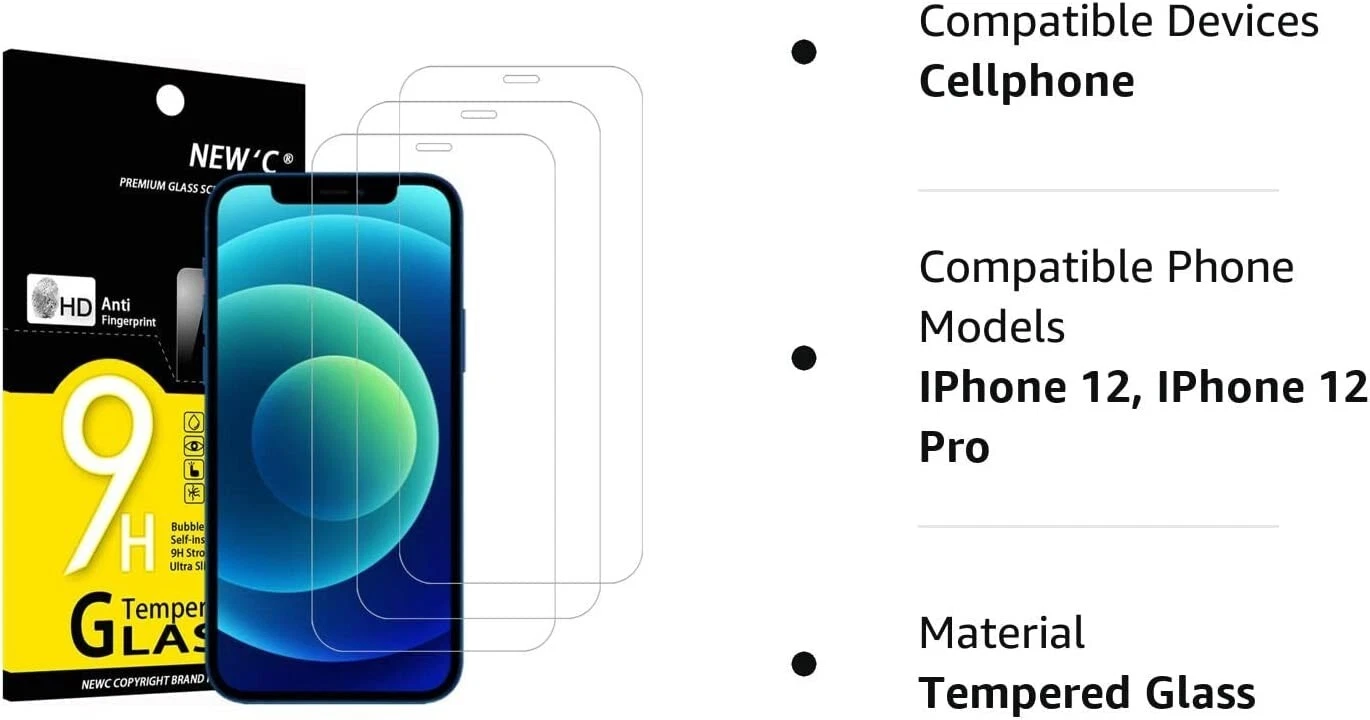 2x Tempered Glass Screen Protector for iPhone 12/12 Pro