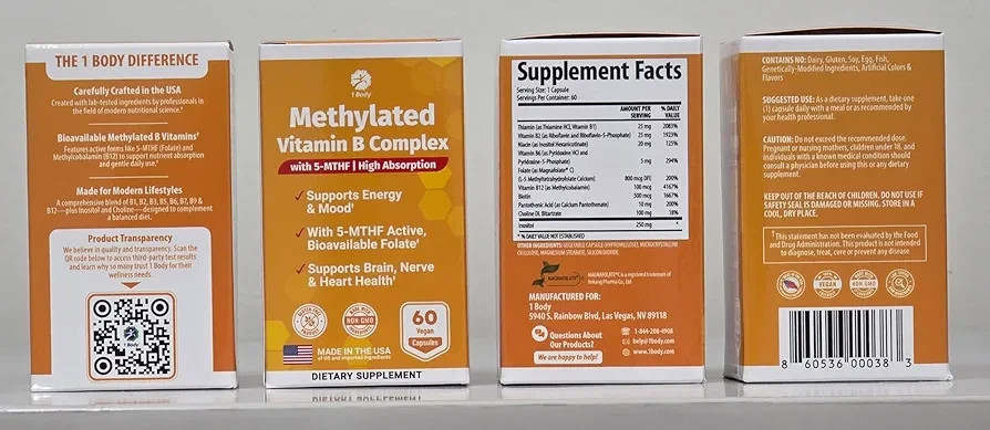 Vitamin B Complex - Methylated B Vitamins for Energy, 60ct