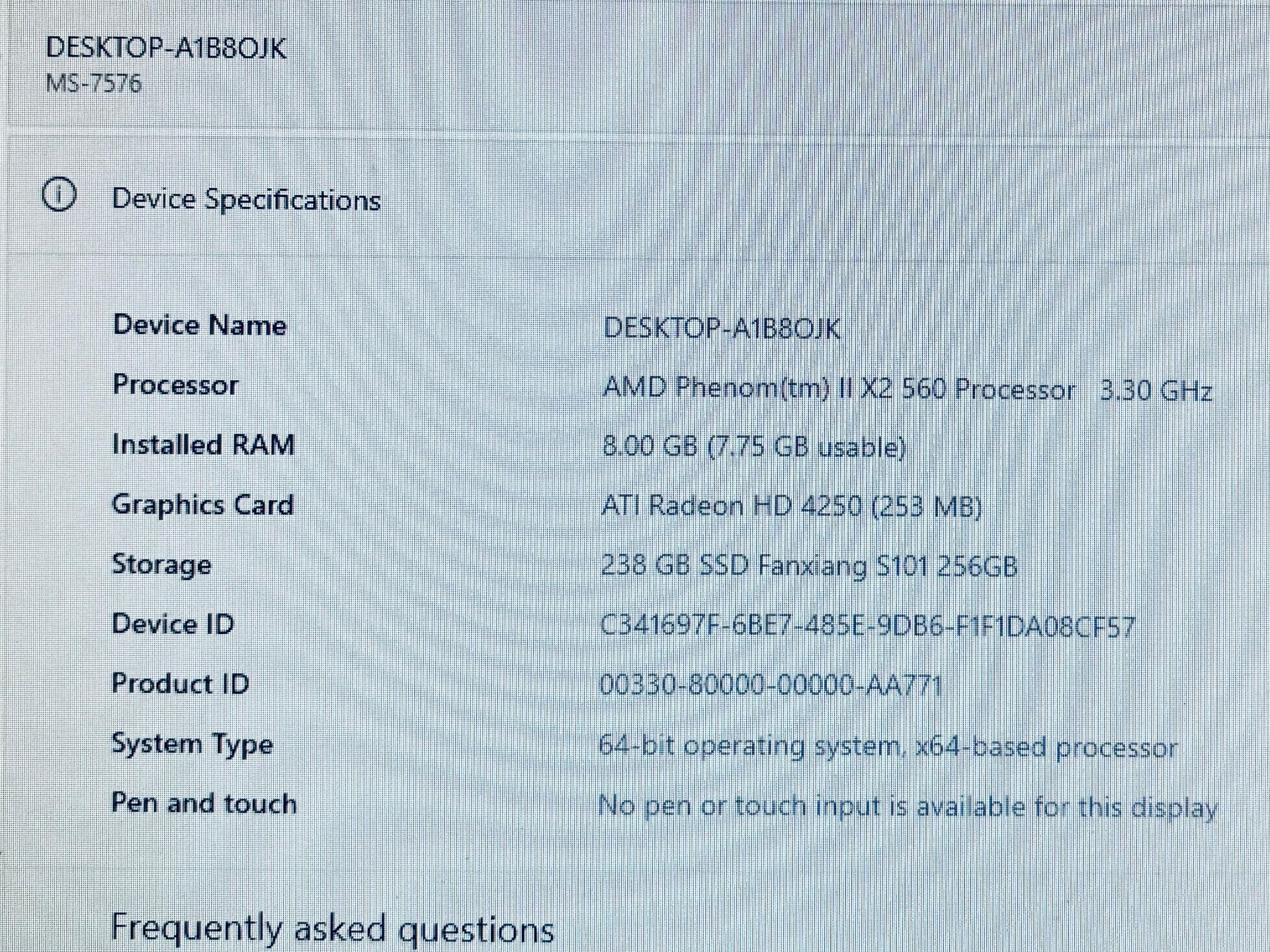 MS-7576 Desktop PC - AMD Phenom, 8GB RAM, 250GB SSD, Win 10 - photo 3