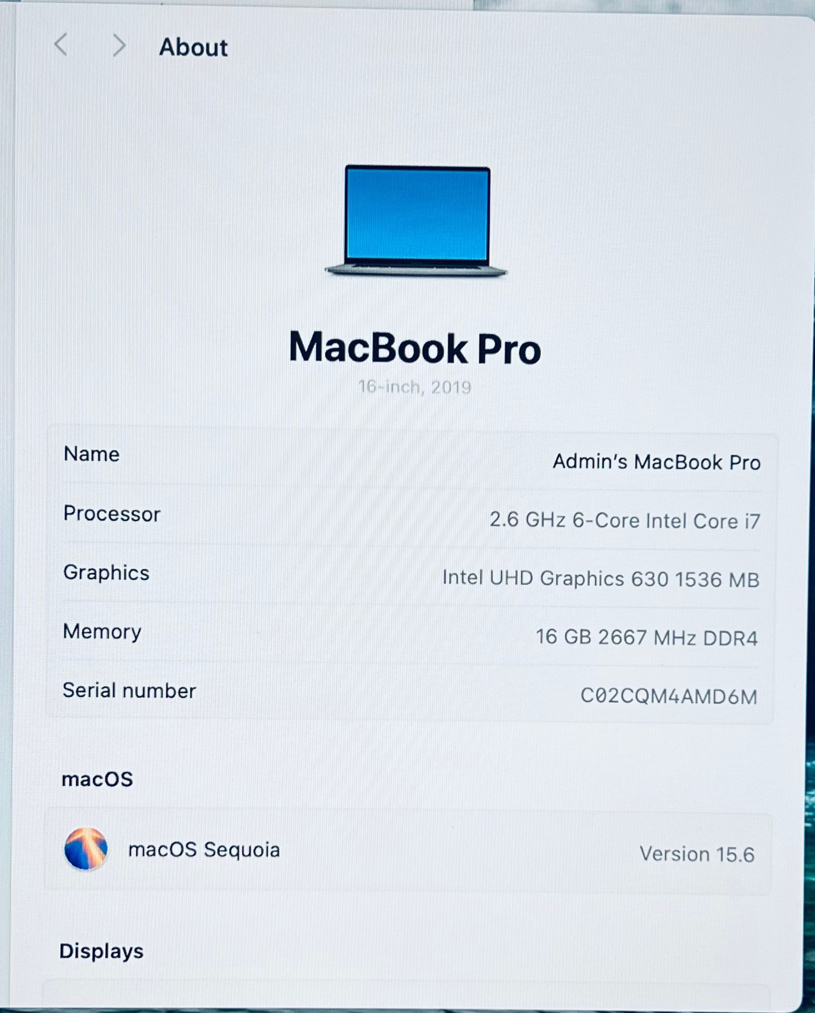 Apple MacBook Pro 16” Core i7 2.6Ghz 16GB 512GB Radeon Pro 5300M - photo 5