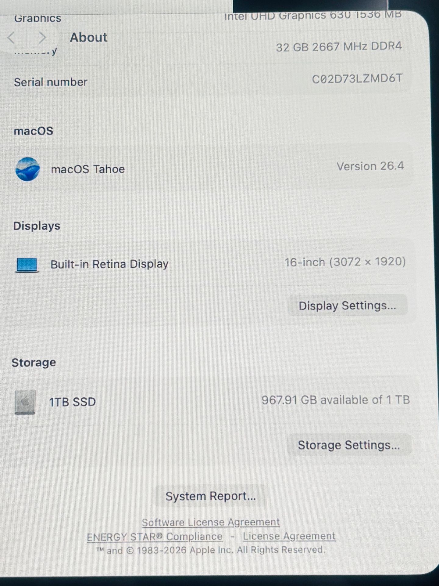 Apple Macbook Pro 16” 2019 i9 32GB RAM 1TB SSD Radeon Pro 5500M - photo 2