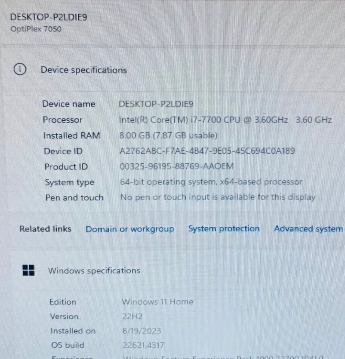 DELL OPTIPLEX 7050 i7-7700u 3.60Ghz 8GB 120GB SSD + 1TB HDD Win - photo 4