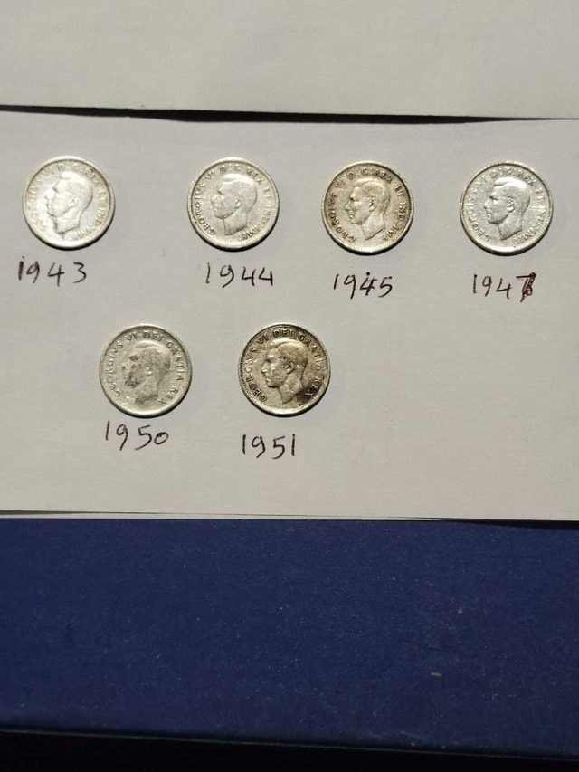 Lot of 6 Canadian Silver Dimes