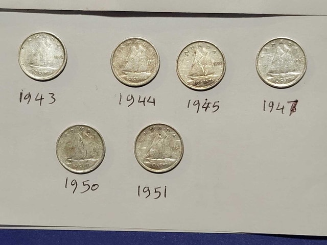 Lot of 6 Canadian Silver Dimes - photo 2