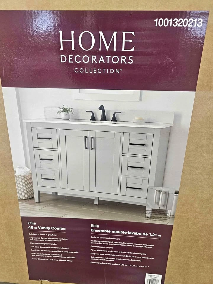Home Decorators Ellia 48in Vanity Combo New Grey White Top