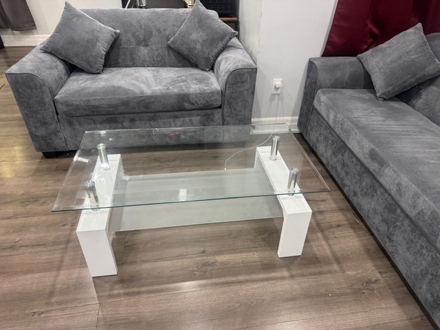 Sofa Set + Glass Coffee Table - Like New - photo 5