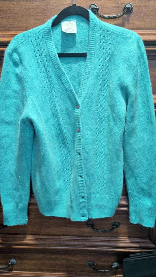 David Keys Angora Lambswool Cardigan Teal Size 18