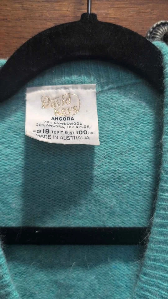 David Keys Angora Lambswool Cardigan Teal Size 18 - photo 2