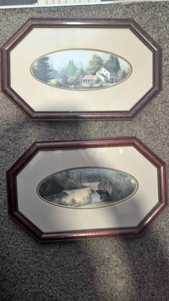 Set of 2 Framed Art Landscape Octagonal
