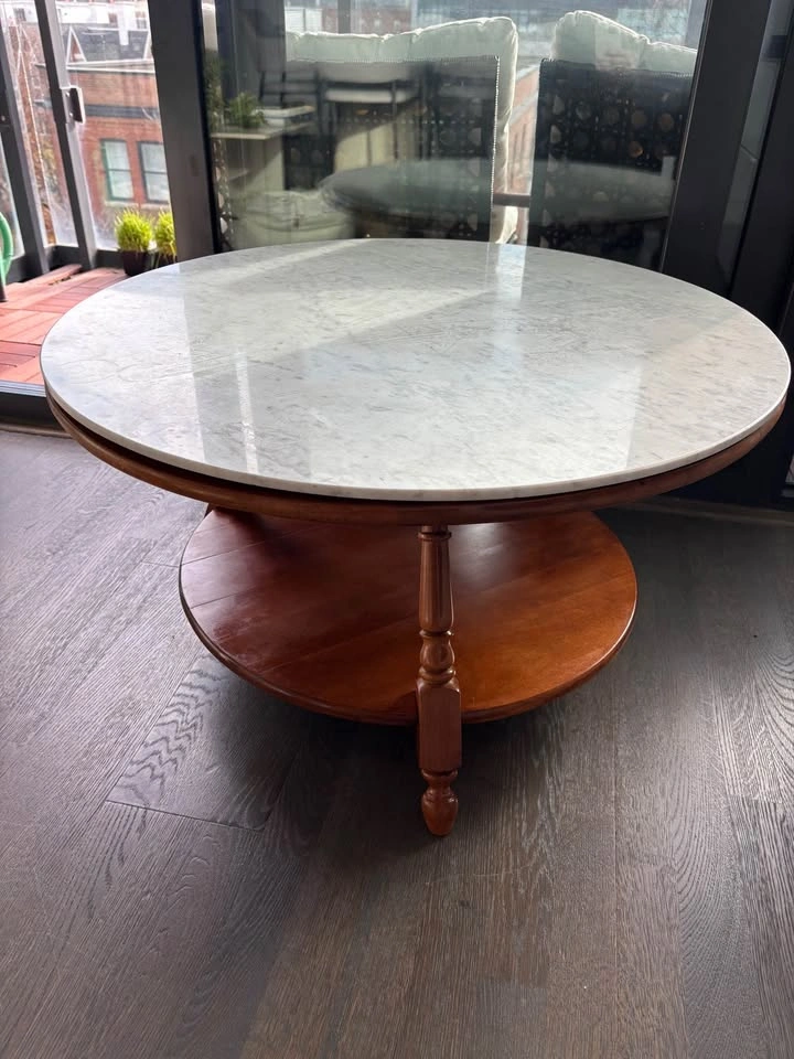 Vintage Wood Table with Carrara Marble Lazy Susan - photo 4