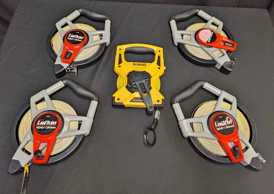 4 Lufkin 100ft Tape Measures & Tape Measure Wheel