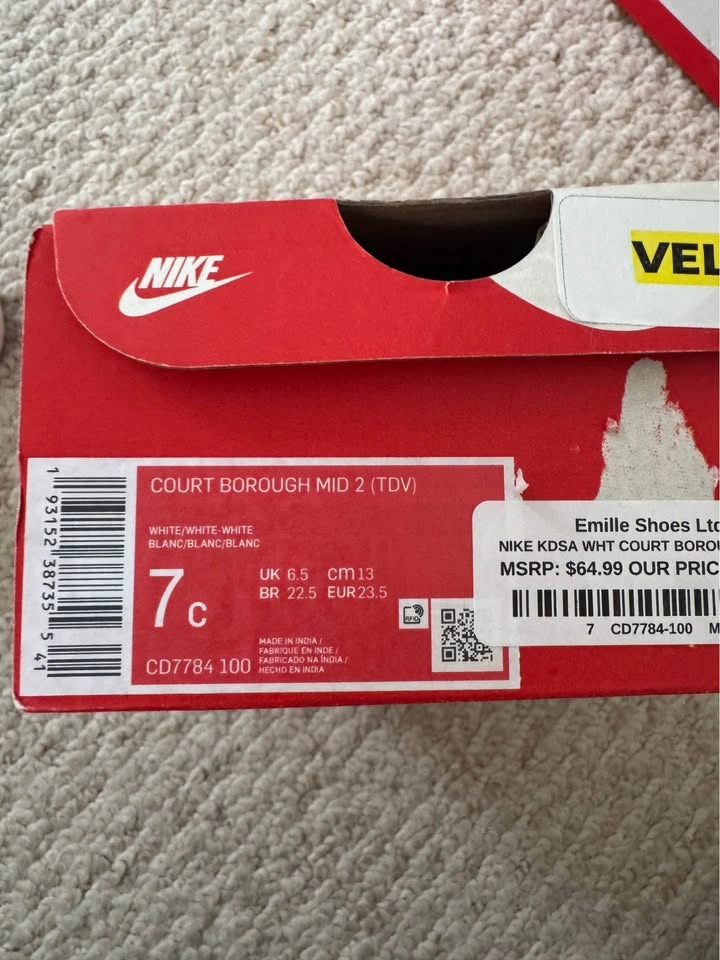 NIKE White Court Borough Mid 2- Velcro Size 7C - photo 3