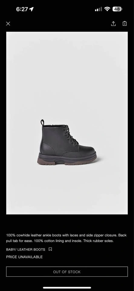 ZARA boys black leather boots