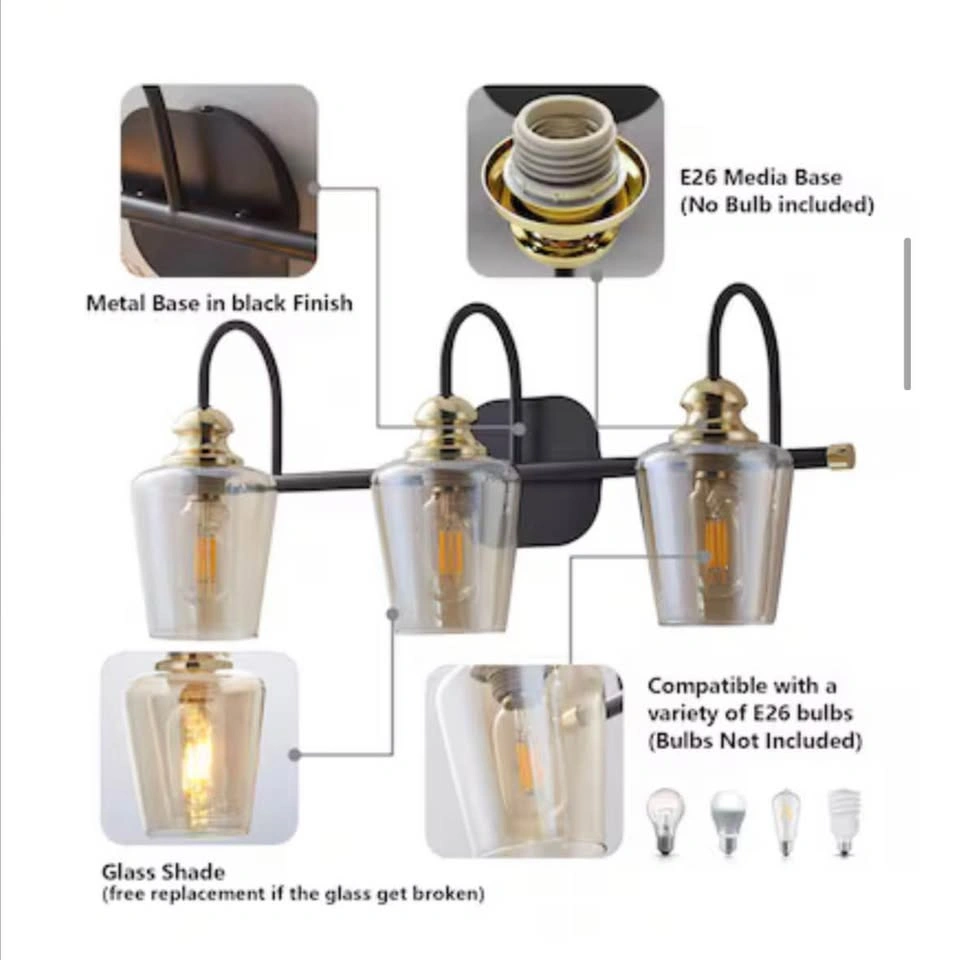 ExBrite Farmhouse 3-Light Matte Black Vanity Light - photo 2