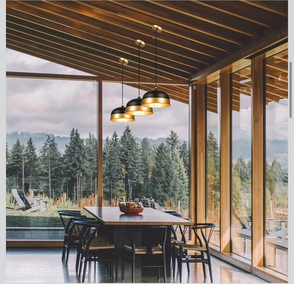 ExBrite Modern Matte Black & Gold Dome Pendant Light - photo 3