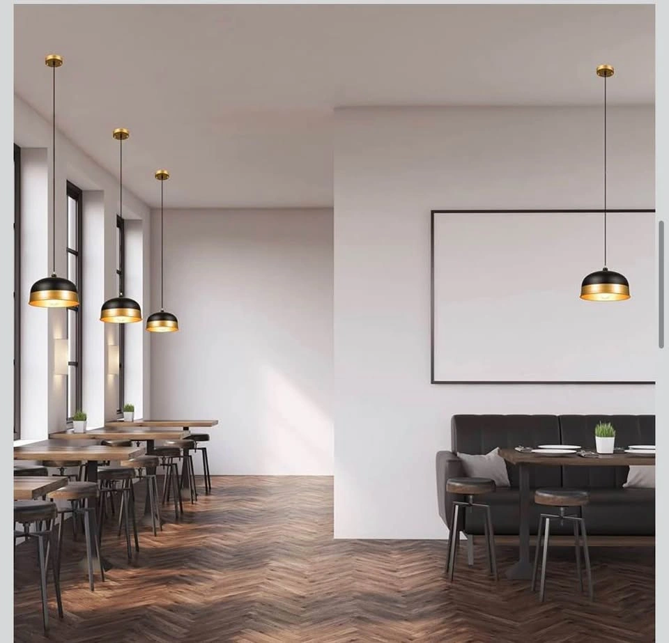 ExBrite Modern Matte Black & Gold Dome Pendant Light - photo 4