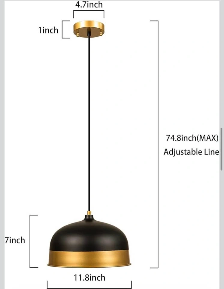 ExBrite Modern Matte Black & Gold Dome Pendant Light - photo 5