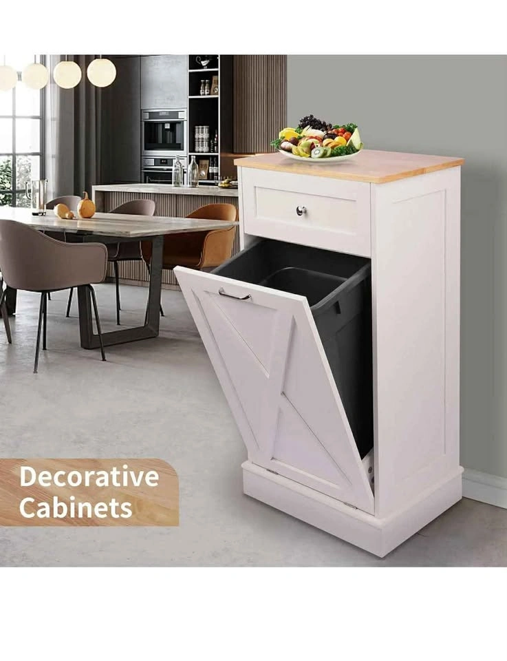 Tilt Out Trash Cabinet 10 Gallon Wooden Laundry Sorter - photo 3