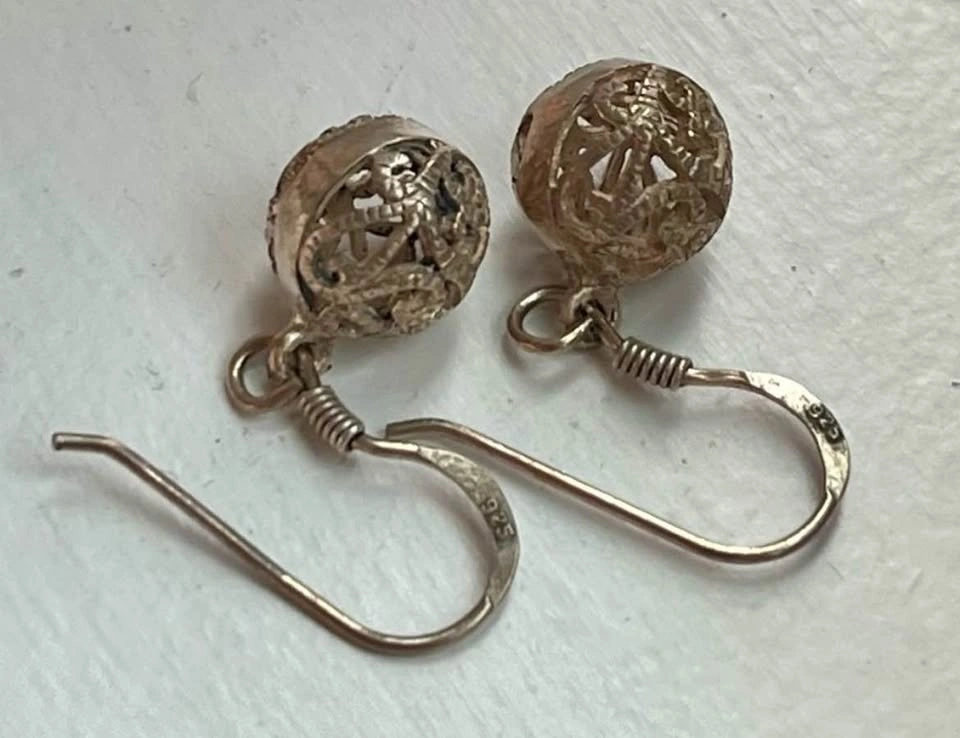 925 Sterling Silver Filigree Ball Drop Earrings - photo 2